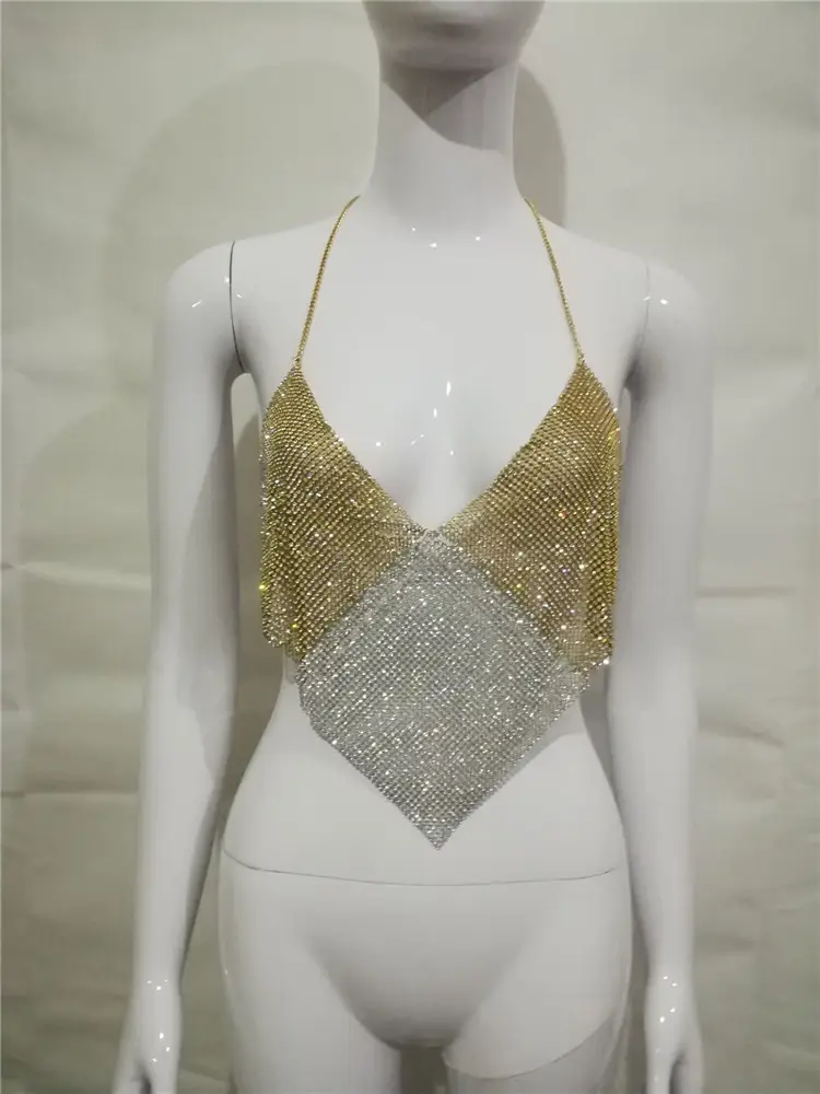 Women's Silver Sparkle Low Cut Halter Vests Set - Image 4