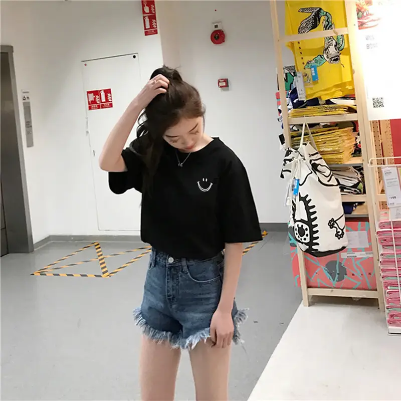 Women Smiley Print Short Sleeve T-Shirt White 2025 — feature 5