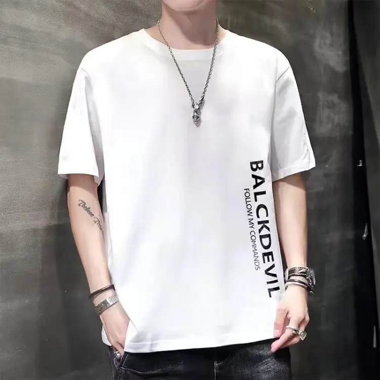 Men White Korean Style Slim Fit T-Shirt 2025 - Image 2
