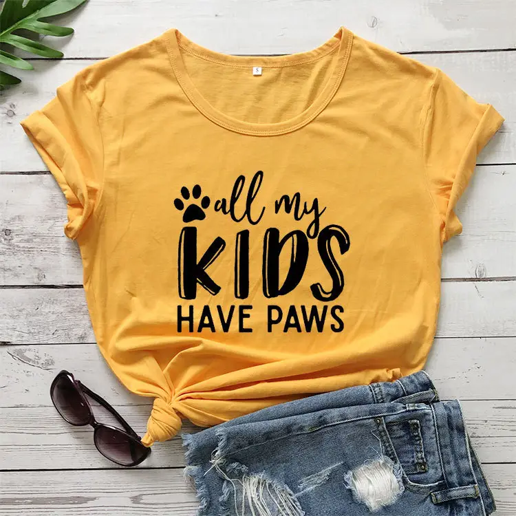 Kids Paw Print T-Shirt Yellow Short Sleeve - Image 4