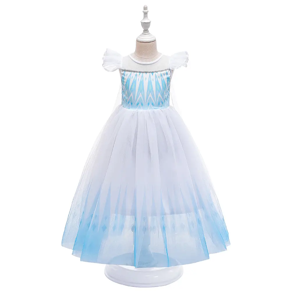 Frozen Flying Sleeve Lace Ruffled Dress Blue - Image 6