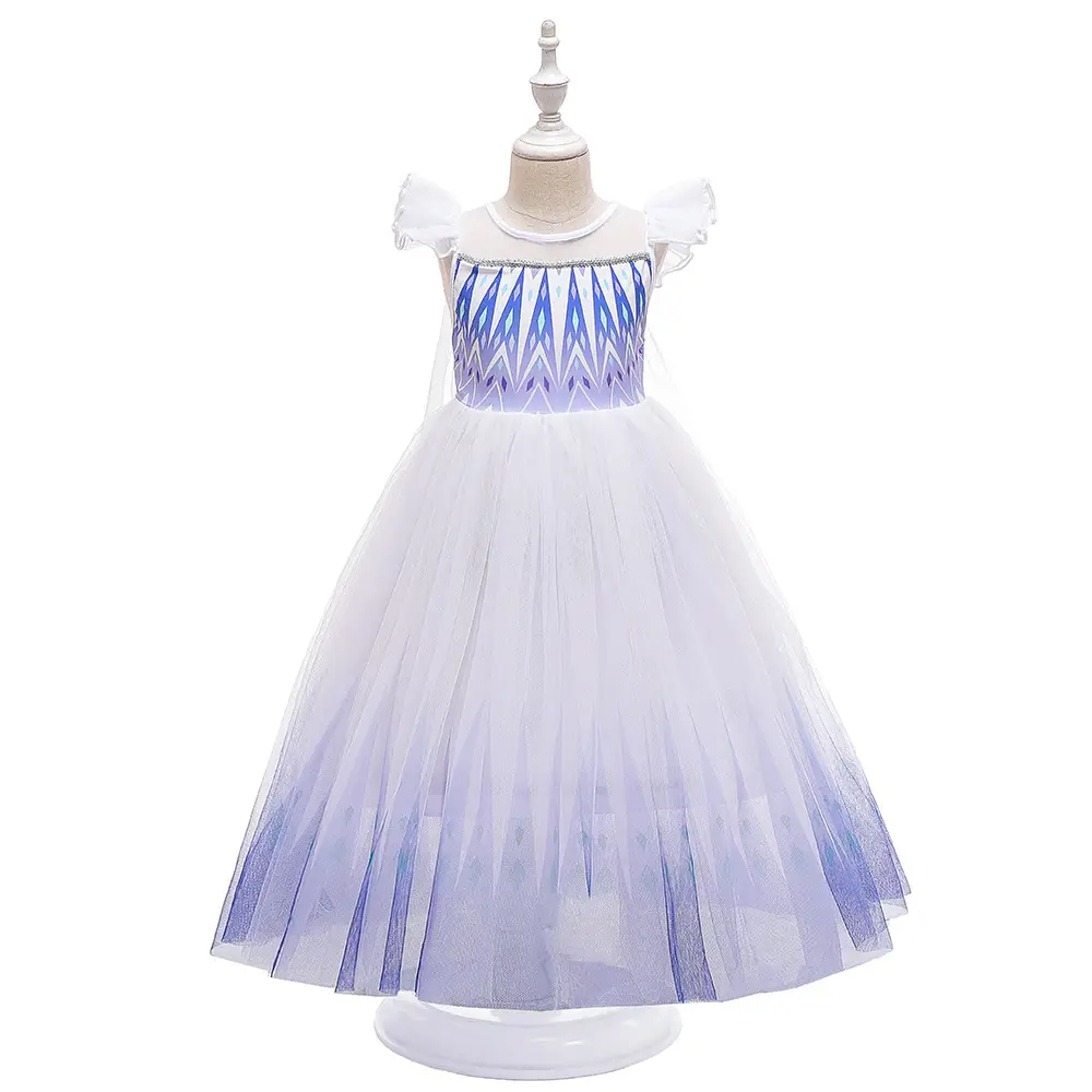 Frozen Flying Sleeve Lace Ruffled Dress Blue - Image 8