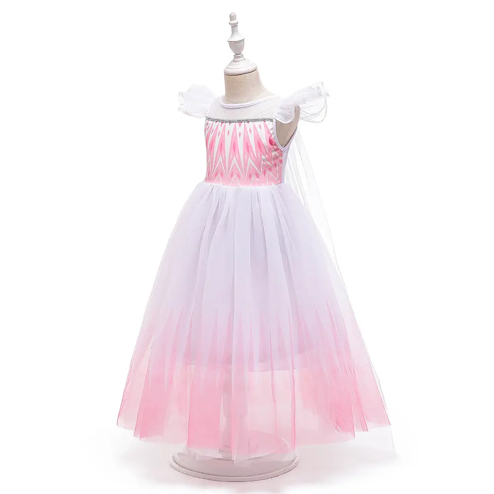 Frozen Flying Sleeve Lace Ruffled Dress Blue - Image 3