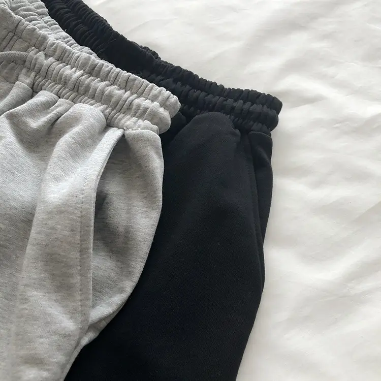 Terry Cotton Shorts Set for Women Black Gray High Waist