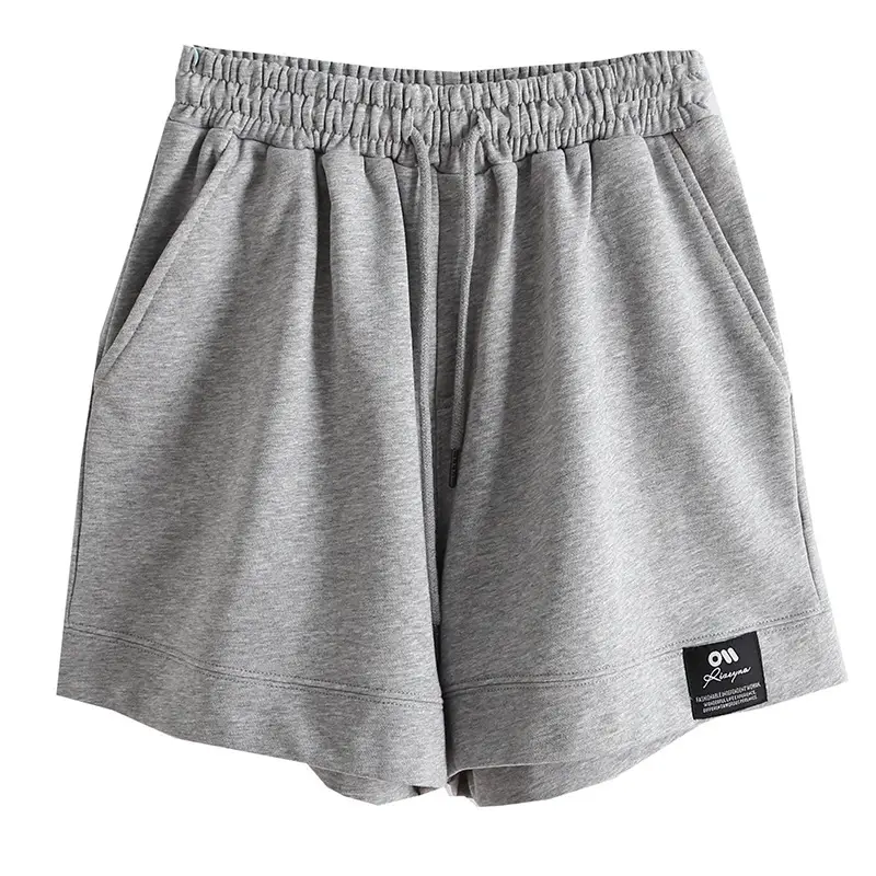 Terry Cotton Shorts Set for Women Black Gray High Waist