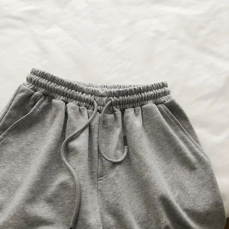 Terry Cotton Shorts Set for Women Black Gray High Waist — feature 10