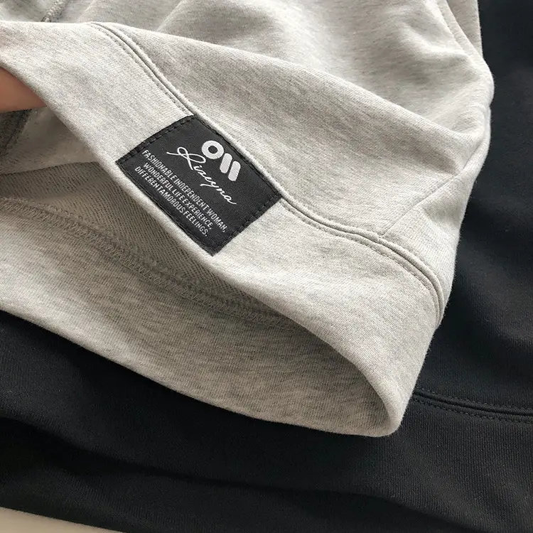 Terry Cotton Shorts Set for Women Black Gray High Waist — feature 12