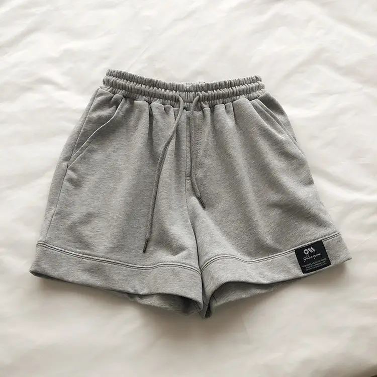 Terry Cotton Shorts Set for Women Black Gray High Waist — feature 17