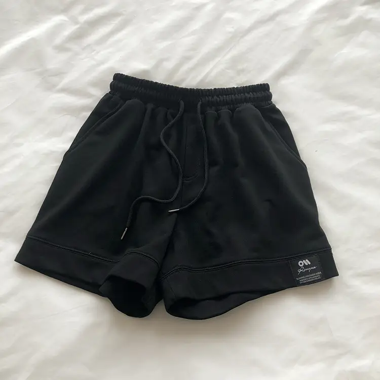 Terry Cotton Shorts Set for Women Black Gray High Waist — feature 18