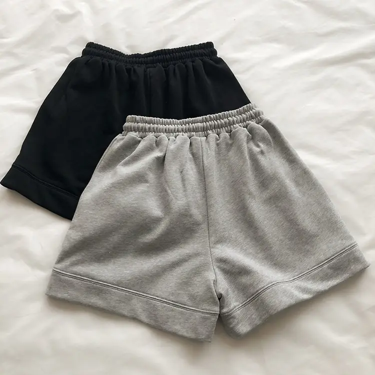 Terry Cotton Shorts Set for Women Black Gray High Waist — feature 19