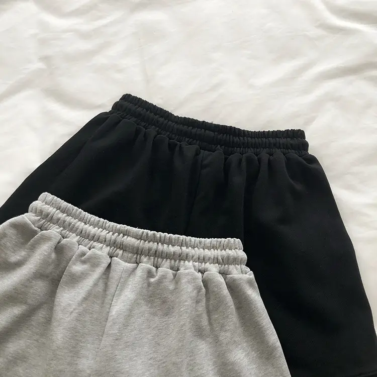 Terry Cotton Shorts Set for Women Black Gray High Waist — feature 20