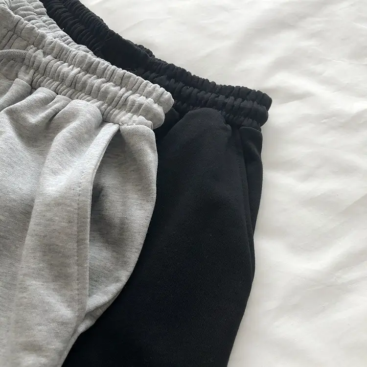 Terry Cotton Shorts Set for Women Black Gray High Waist — feature 5