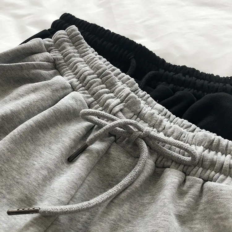 Terry Cotton Shorts Set for Women Black Gray High Waist — feature 6