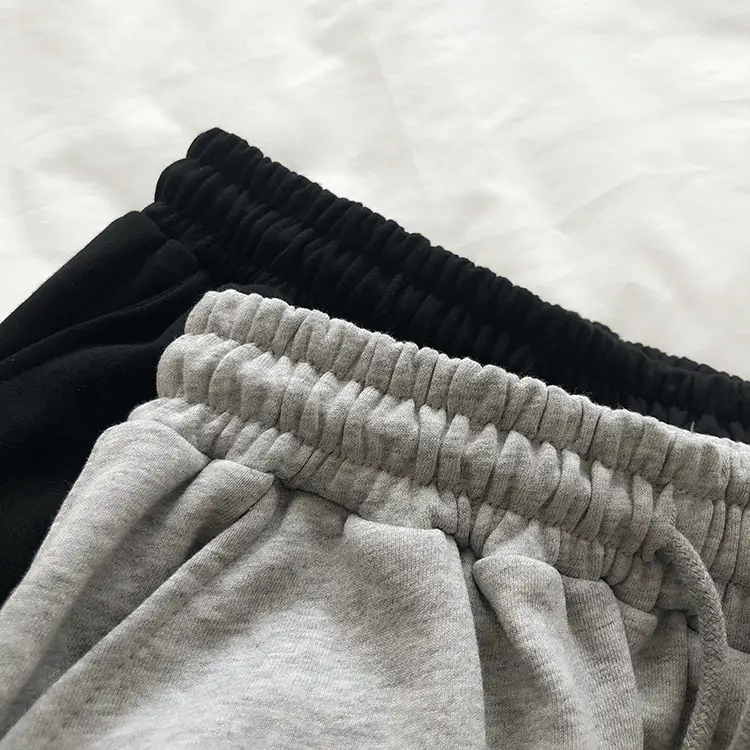 Terry Cotton Shorts Set for Women Black Gray High Waist — feature 7