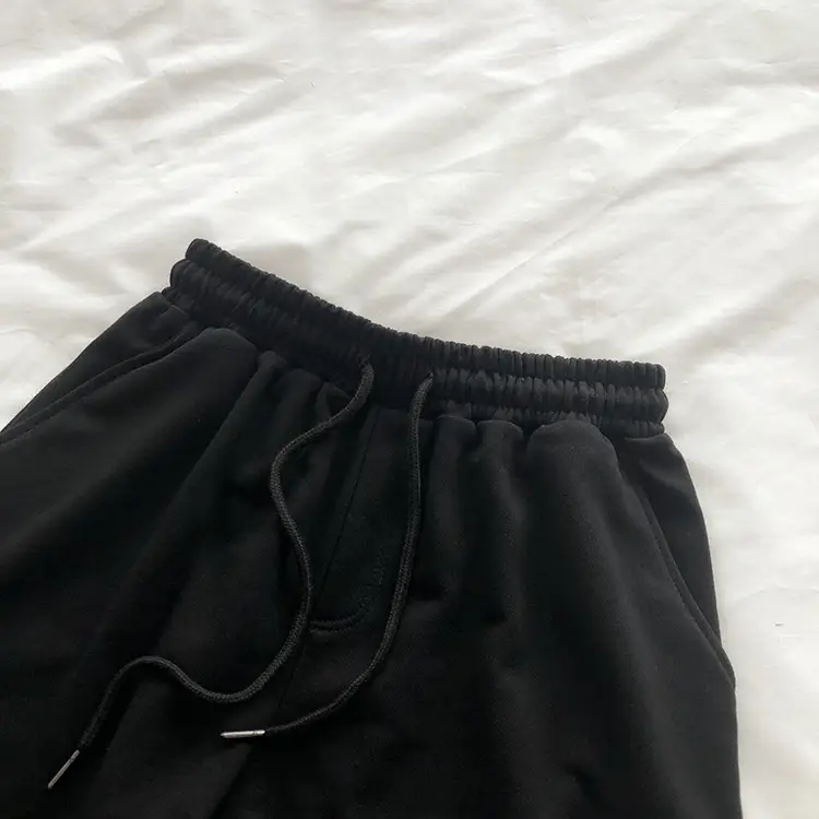 Terry Cotton Shorts Set for Women Black Gray High Waist — feature 9
