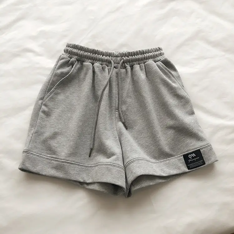 Terry Cotton Shorts Set for Women Black Gray High Waist