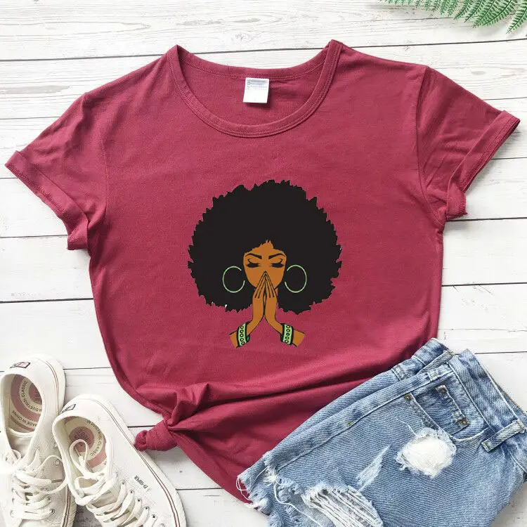 Foreign Trade T-Shirt Prayer Print Short Sleeve Yellow - Image 8