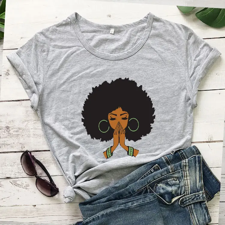Foreign Trade T-Shirt Prayer Print Short Sleeve Yellow - Image 2