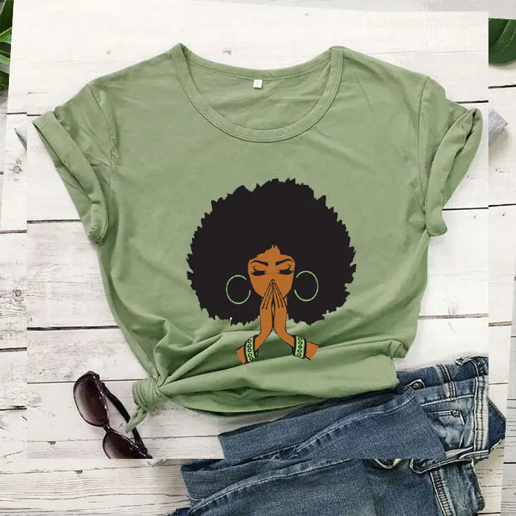 Foreign Trade T-Shirt Prayer Print Short Sleeve Yellow - Image 3