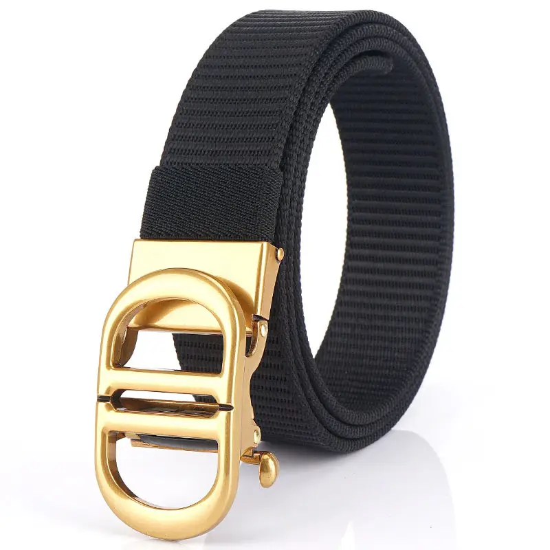 Men Black Automatic Buckle Belt with Gold Clasp