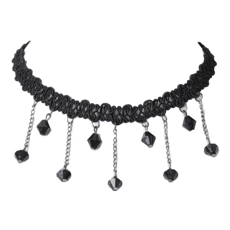 Black Water Drop Clavicle Necklace with Tassels - Image 6