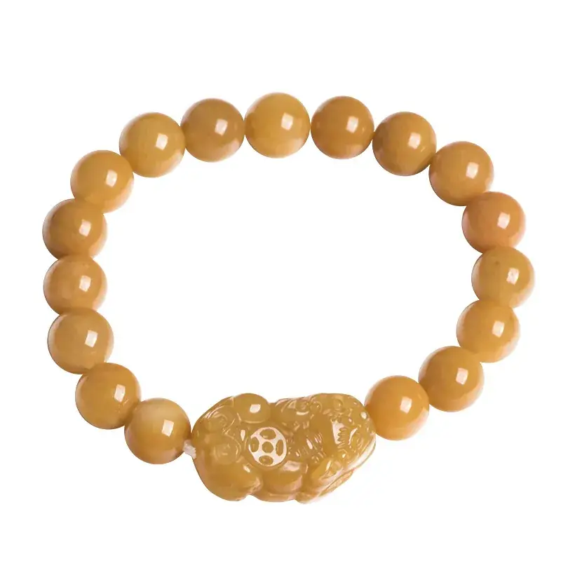 Natural Xinjiang Gold Silk Jade Pixiu Bracelet - Image 6