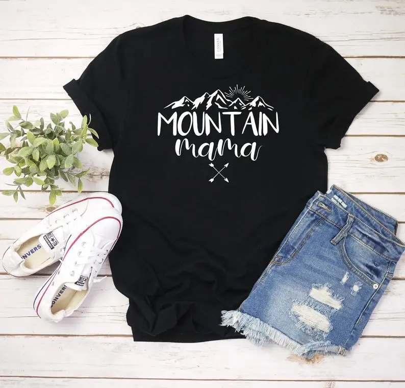 Mountain Mama Printed Black T-Shirt Short Sleeve - Image 2
