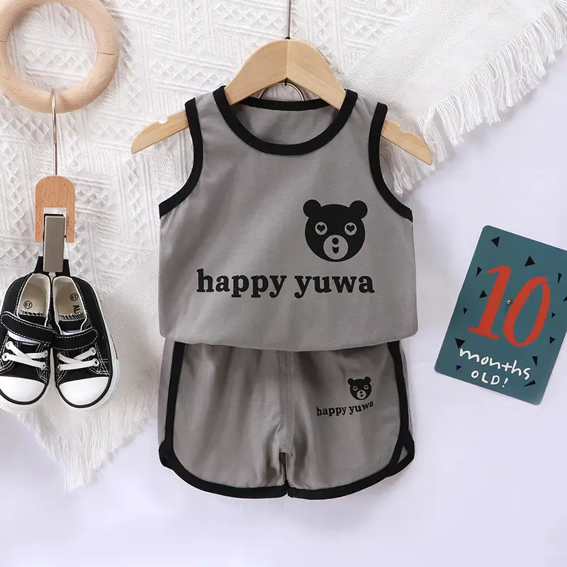 Baby Vests Shorts Set White Blue 0-5 Years - Image 6