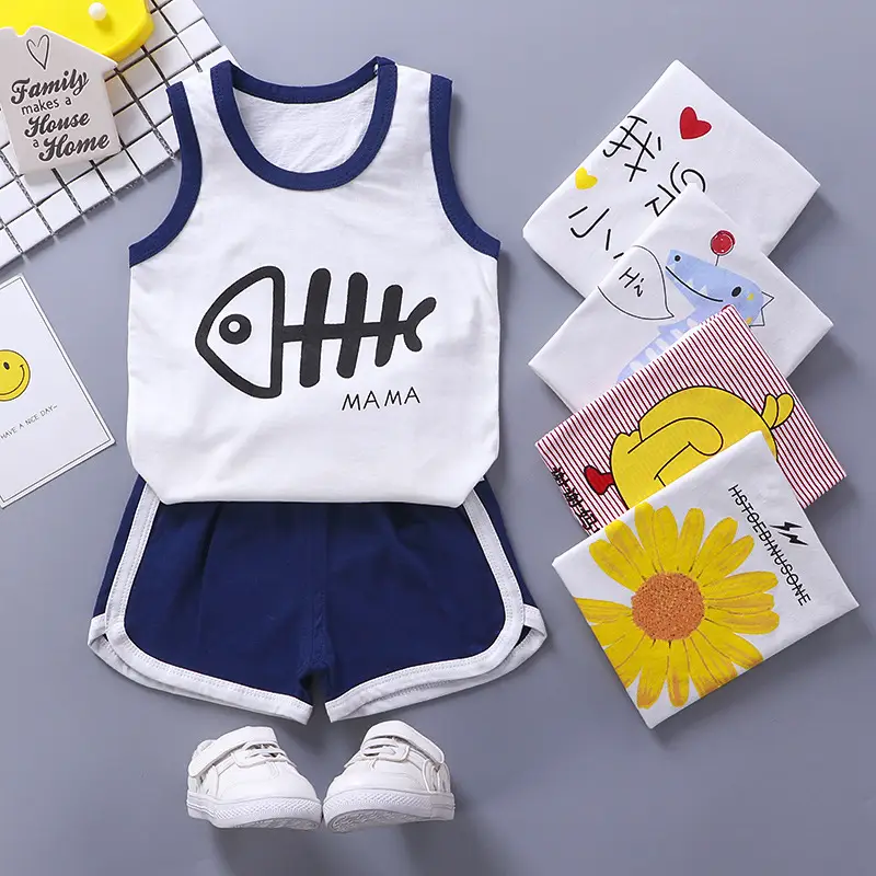 Baby Vests Shorts Set White Blue 0-5 Years - Image 7