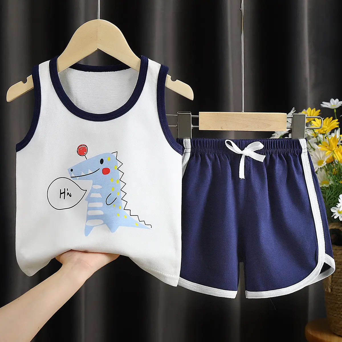 Baby Vests Shorts Set White Blue 0-5 Years - Image 4