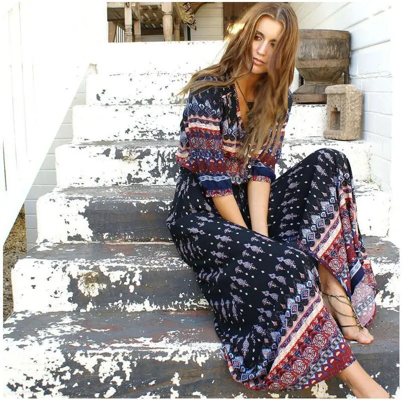 Printed Women's 8-Flower Long Dress Red - Image 11
