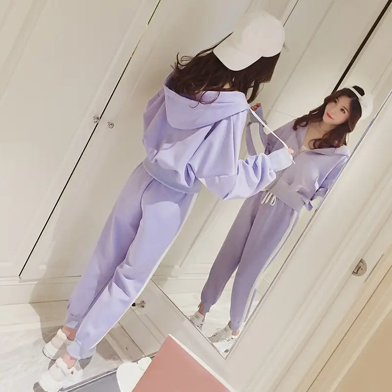 2020 Hooded Track Suit Female Loose Fit Purple - Image 5
