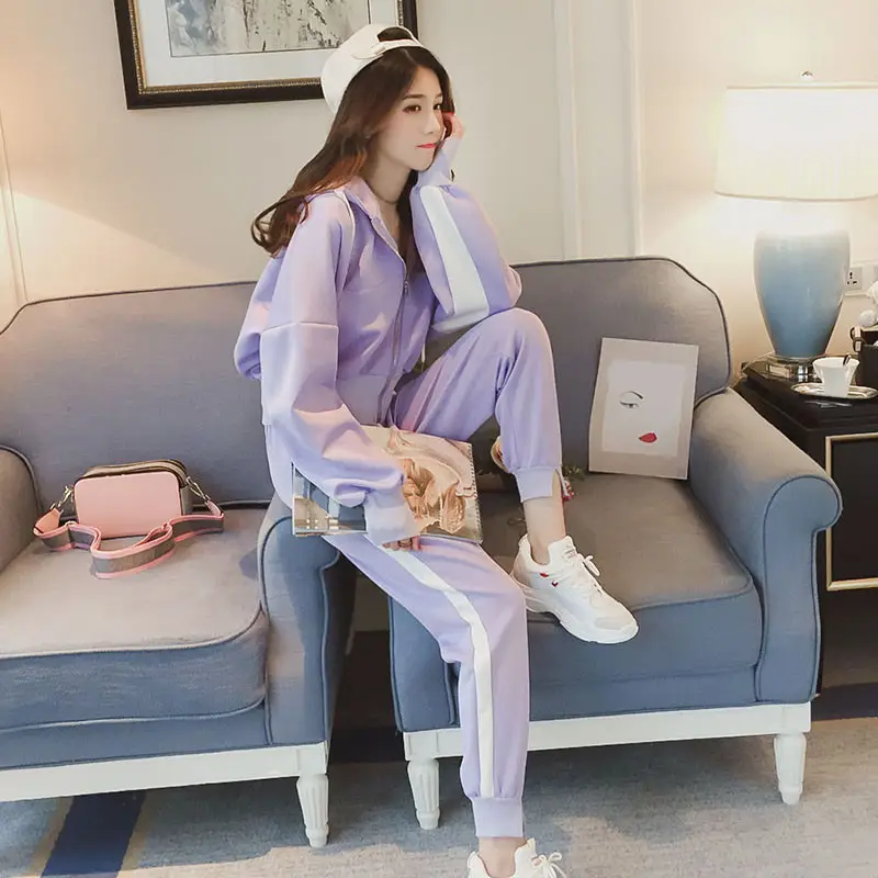 2020 Hooded Track Suit Female Loose Fit Purple - Image 7