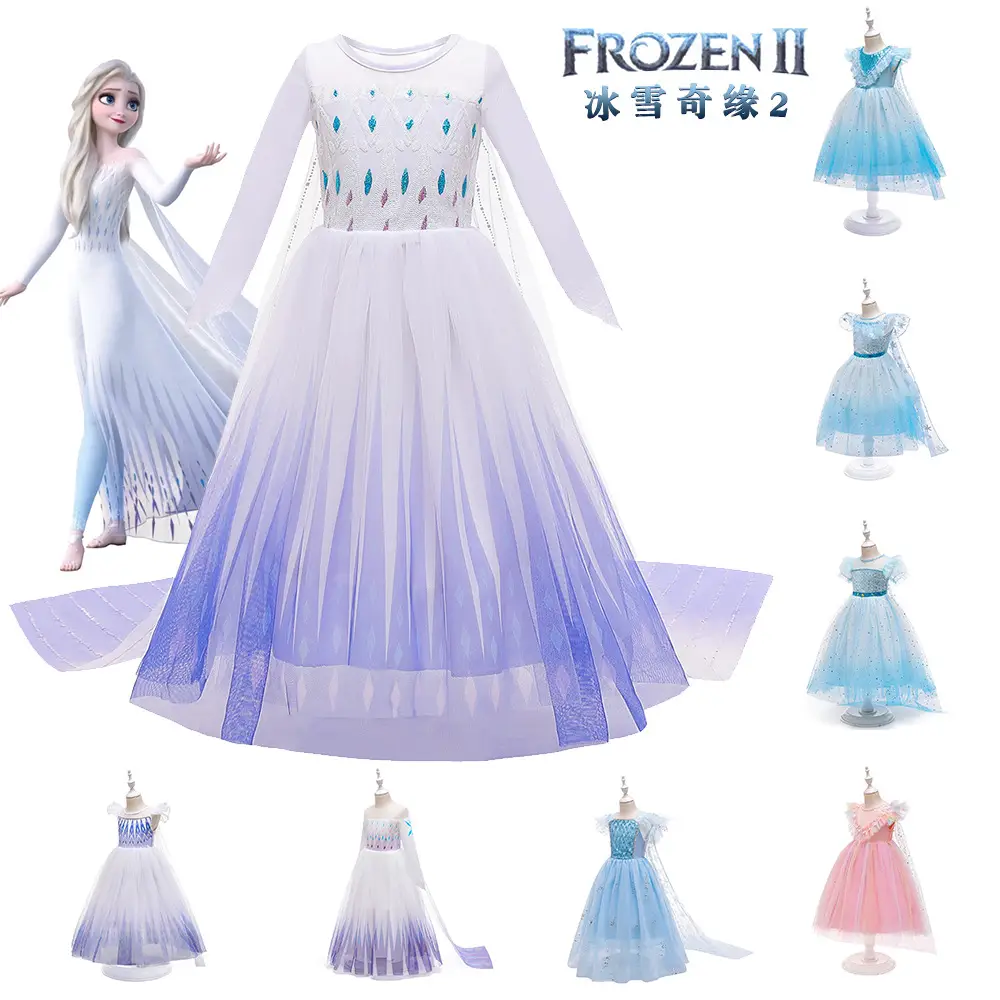 Ins Girls' Dress Elsa Princess Dress Frozen Elsa Cosplay Sequin Dress Little Princess
