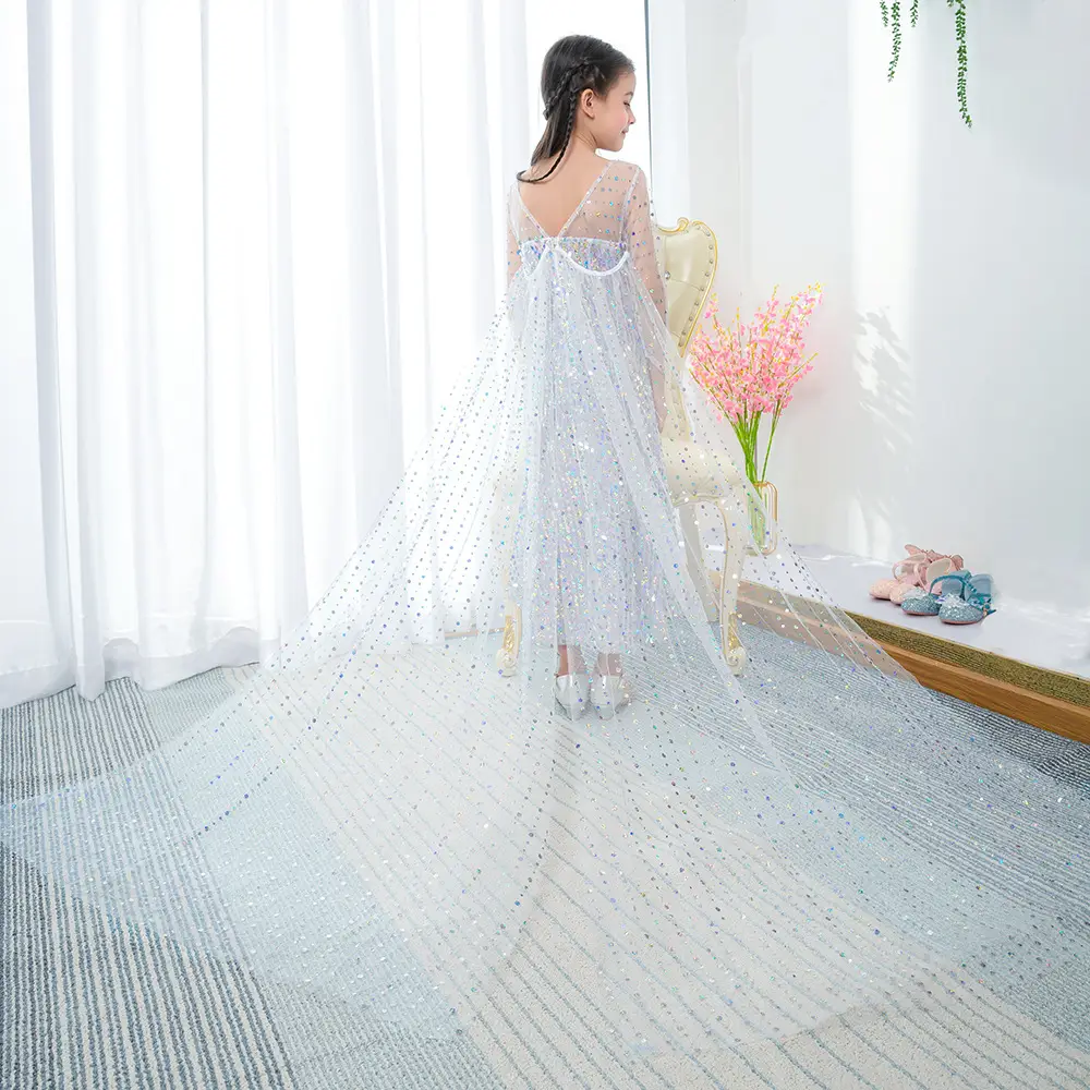 Ins Girls' Dress Elsa Princess Dress Frozen Elsa Cosplay Sequin Dress Little Princess