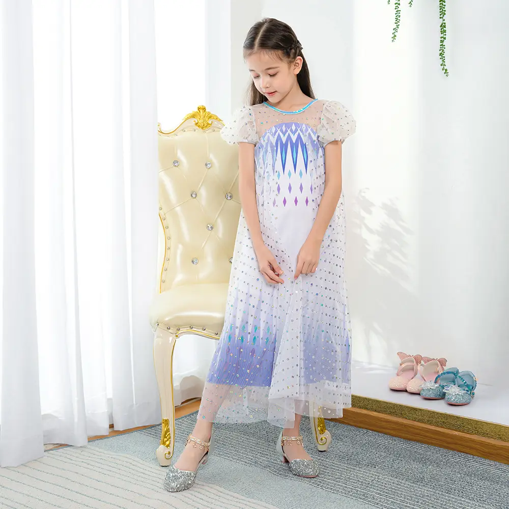 Ins Girls' Dress Elsa Princess Dress Frozen Elsa Cosplay Sequin Dress Little Princess