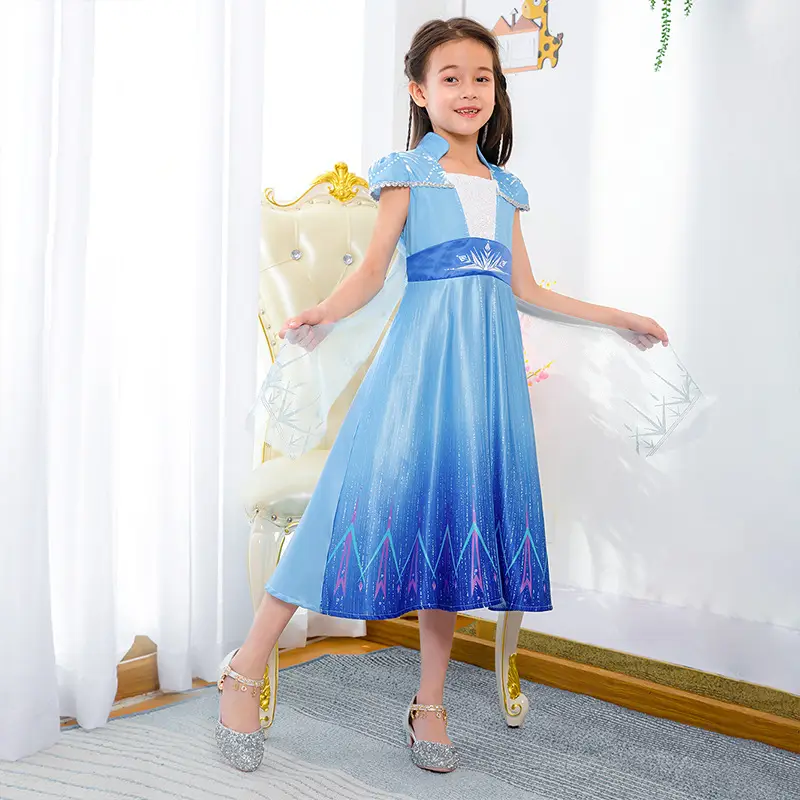 Ins Girls' Dress Elsa Princess Dress Frozen Elsa Cosplay Sequin Dress Little Princess