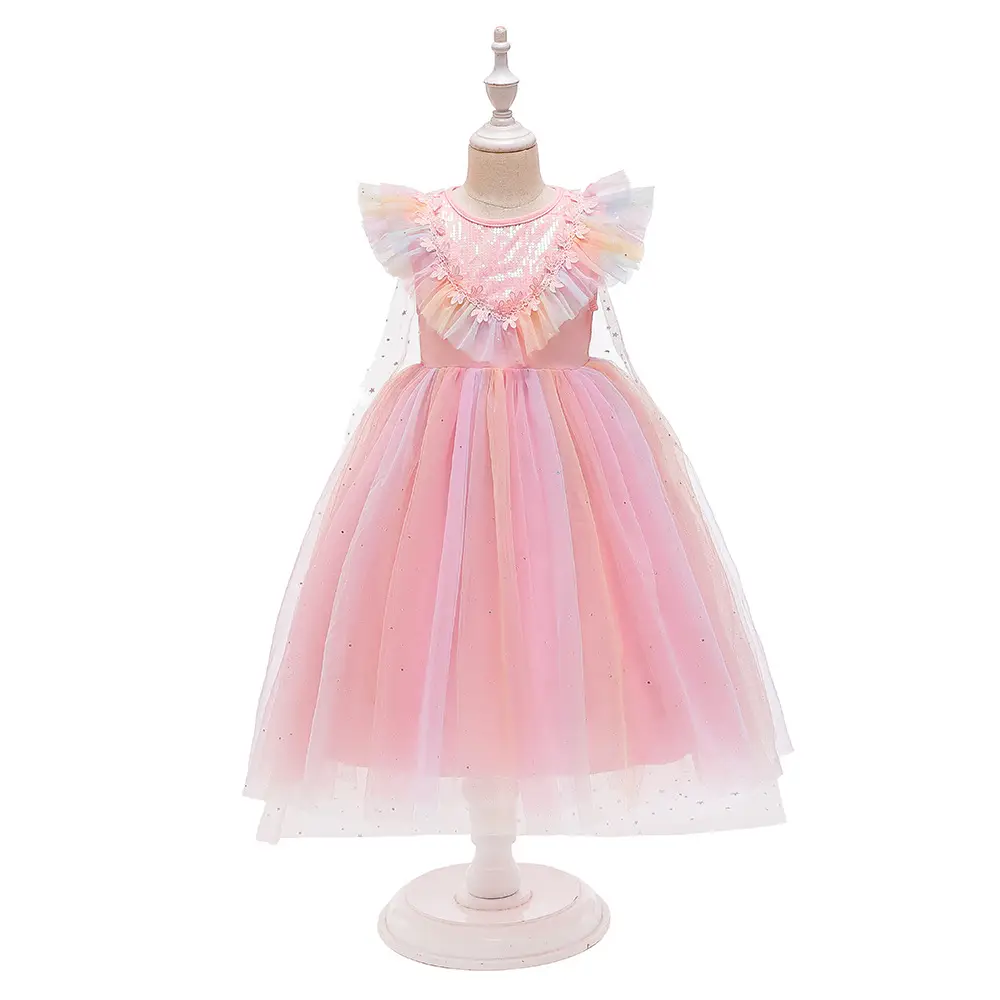 Ins Girls' Dress Elsa Princess Dress Frozen Elsa Cosplay Sequin Dress Little Princess