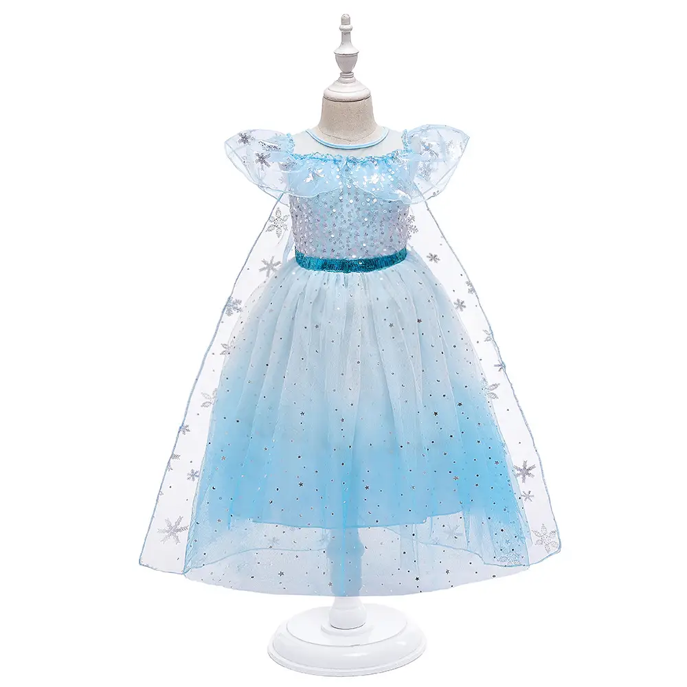 Ins Girls' Dress Elsa Princess Dress Frozen Elsa Cosplay Sequin Dress Little Princess