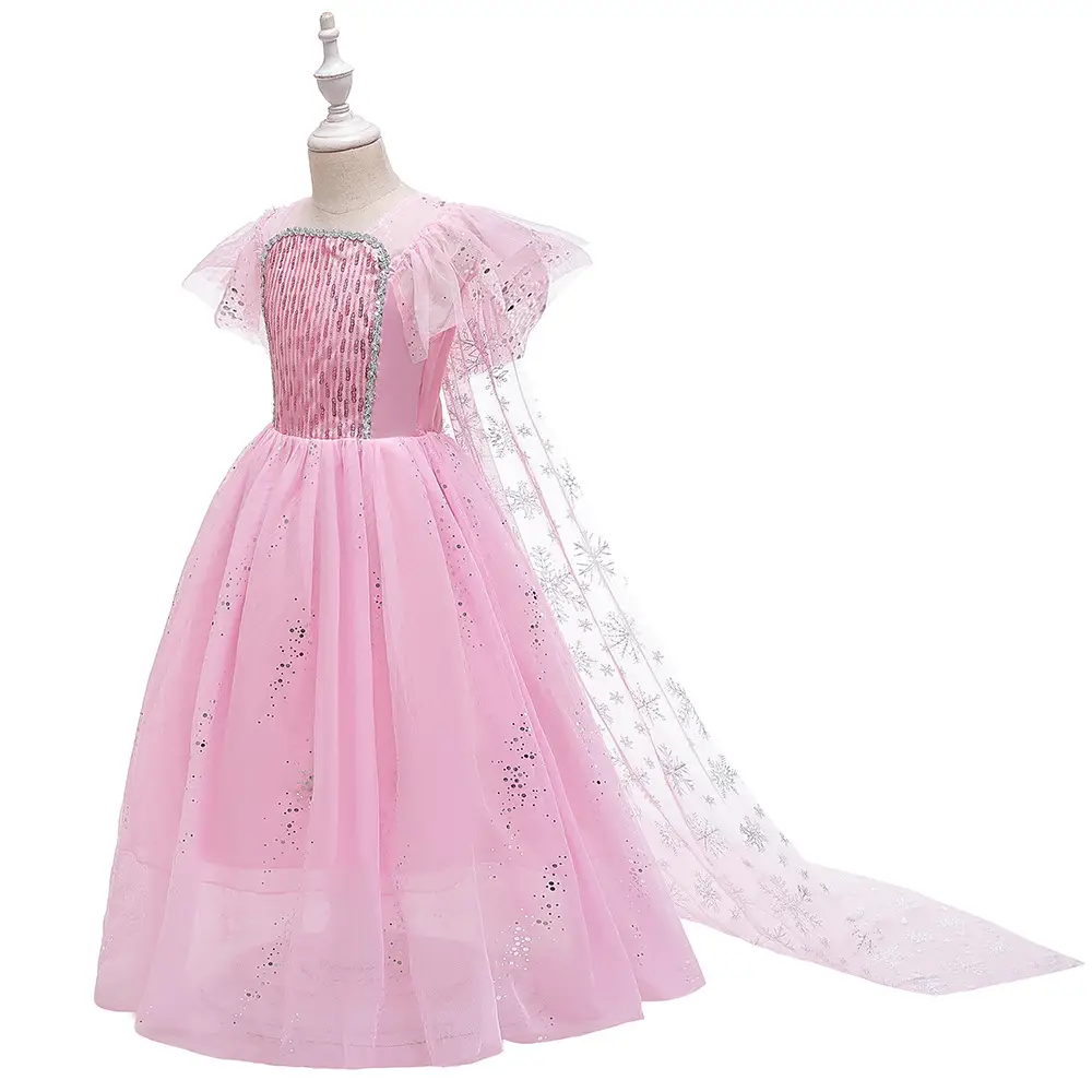 Ins Girls' Dress Elsa Princess Dress Frozen Elsa Cosplay Sequin Dress Little Princess
