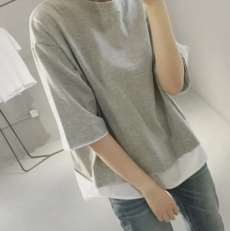 Women's Black Loose Fit T-Shirt with White Underlayer & Knee-Length Pants - Image 5