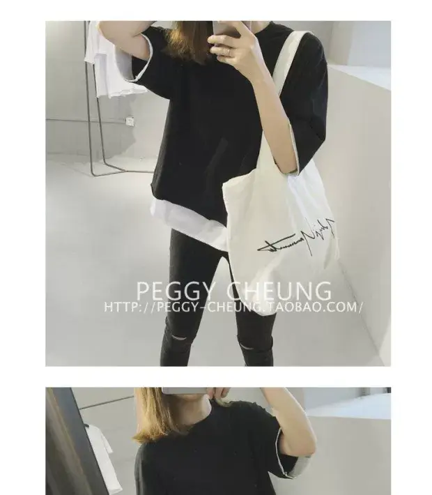 Women's Black Loose Fit T-Shirt with White Underlayer & Knee-Length Pants — feature 11