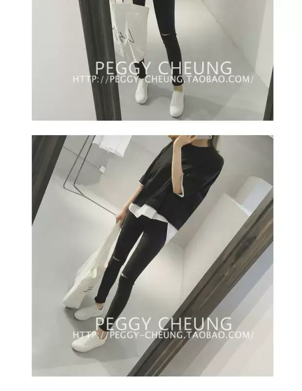 Women's Black Loose Fit T-Shirt with White Underlayer & Knee-Length Pants — feature 15