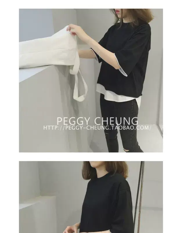 Women's Black Loose Fit T-Shirt with White Underlayer & Knee-Length Pants — feature 18