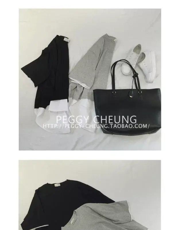 Women's Black Loose Fit T-Shirt with White Underlayer & Knee-Length Pants — feature 20