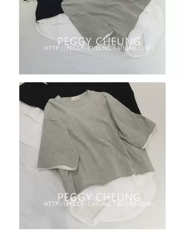 Women's Black Loose Fit T-Shirt with White Underlayer & Knee-Length Pants — feature 21