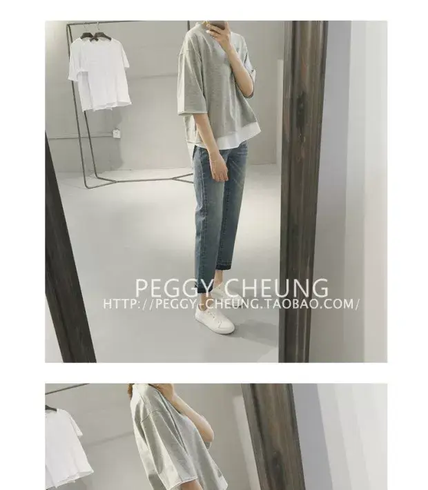 Women's Black Loose Fit T-Shirt with White Underlayer & Knee-Length Pants — feature 6