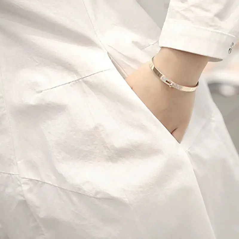 Large Size Women's White Lapel Shirt Dress Swing Mid-Length - Image 6