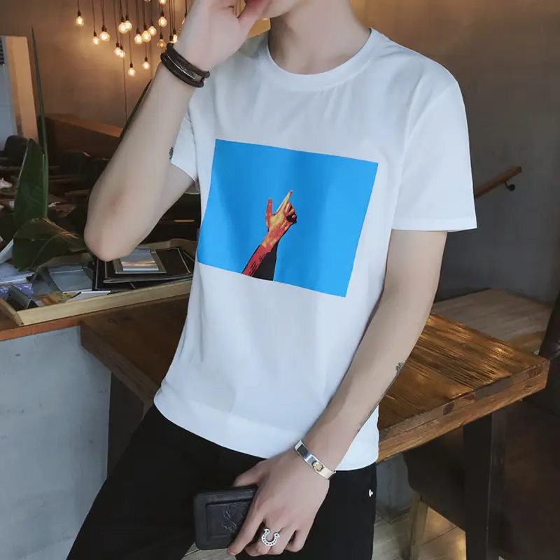 2020 Youth Men White Graphic T-Shirt Slim Fit