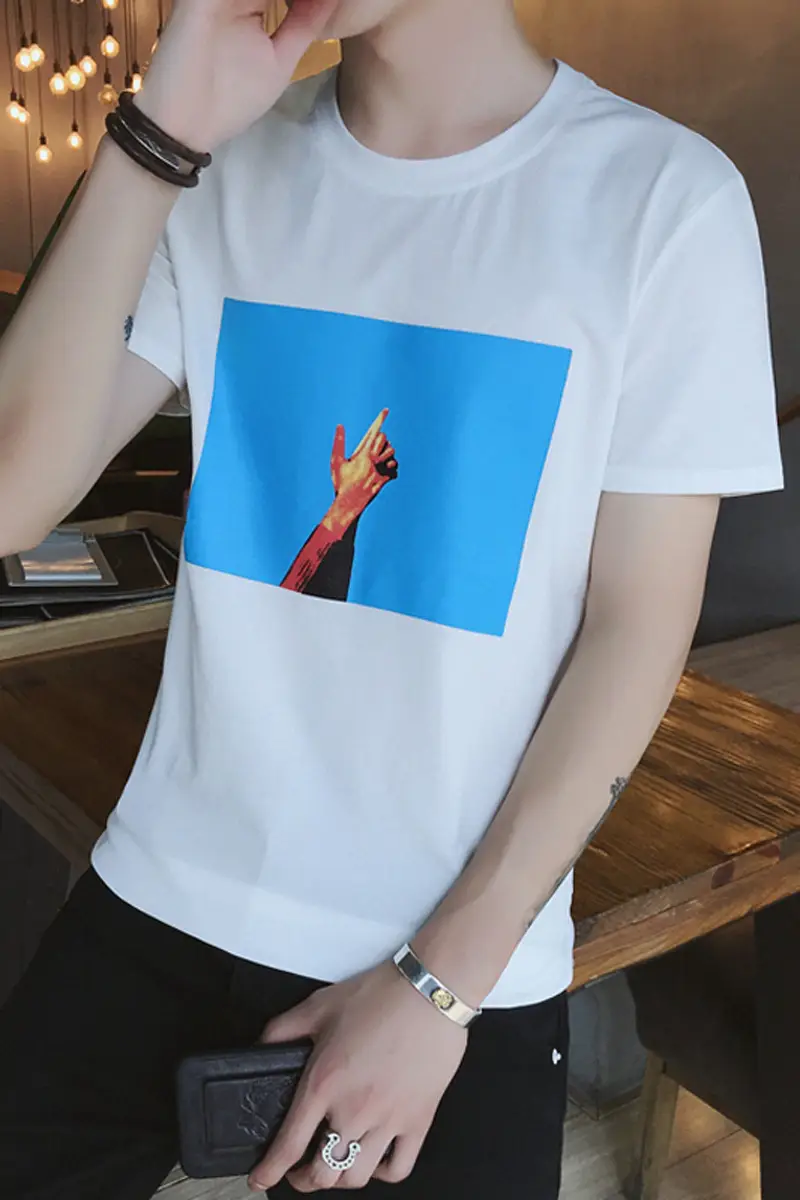 2020 Youth Men White Graphic T-Shirt Slim Fit